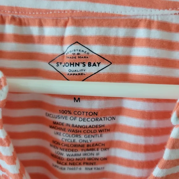St Johns Bay Coral Striped Embroidered Top New - Picture 5 of 7